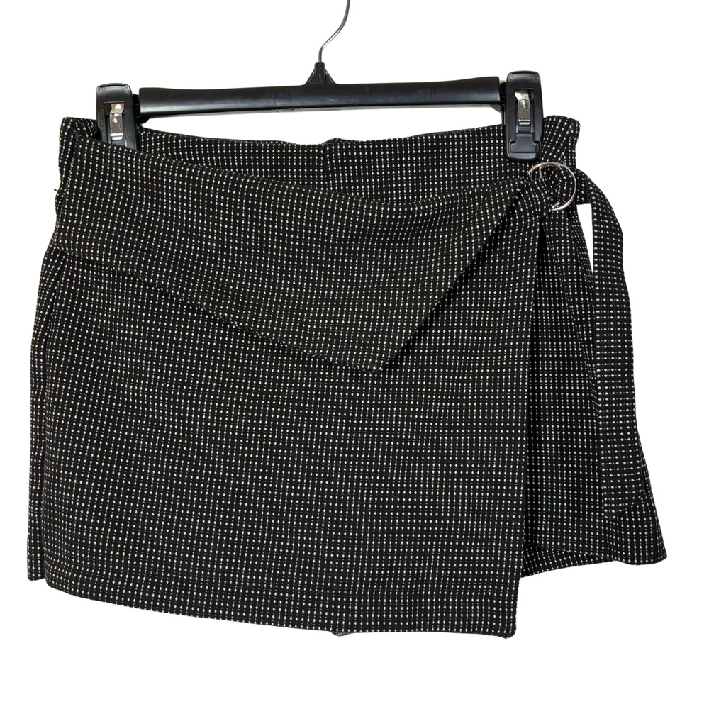 Zara Trafaluc Black Belted Asymmetric Polka Dot Skort Small Neutral Mini Shorts